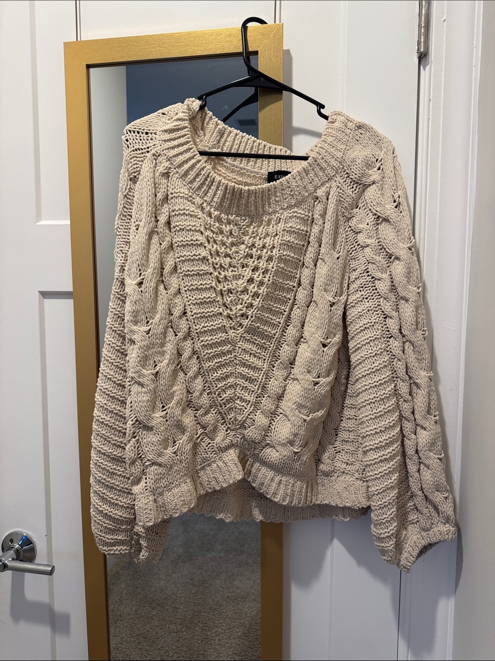 Express Cream Cable-Knit Scoop Neck Sweater